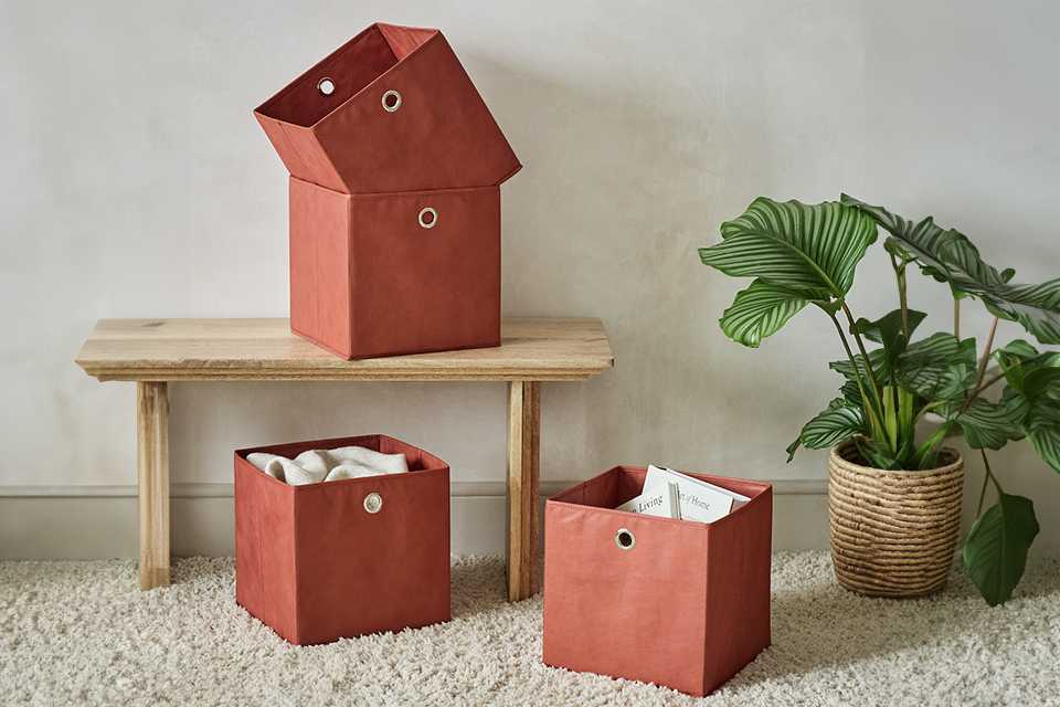 Habitat set of 4 square box storage in orange colour.