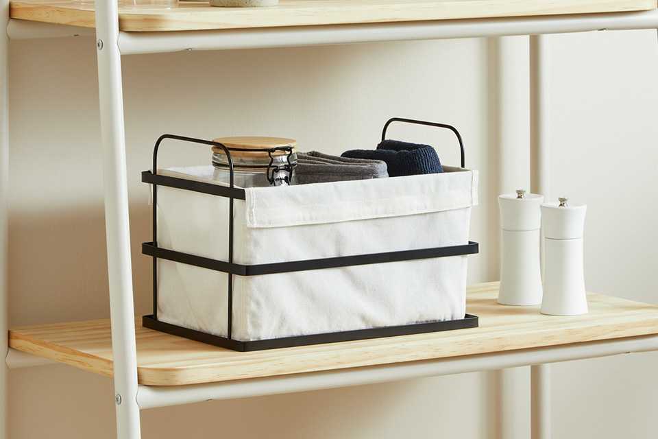Habitat 14L Industrial Handled wire storage basket in white colour.