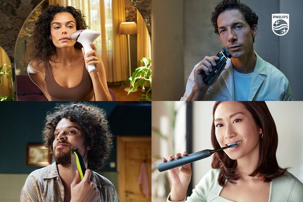Range of Philips personal health products displayed on a table.