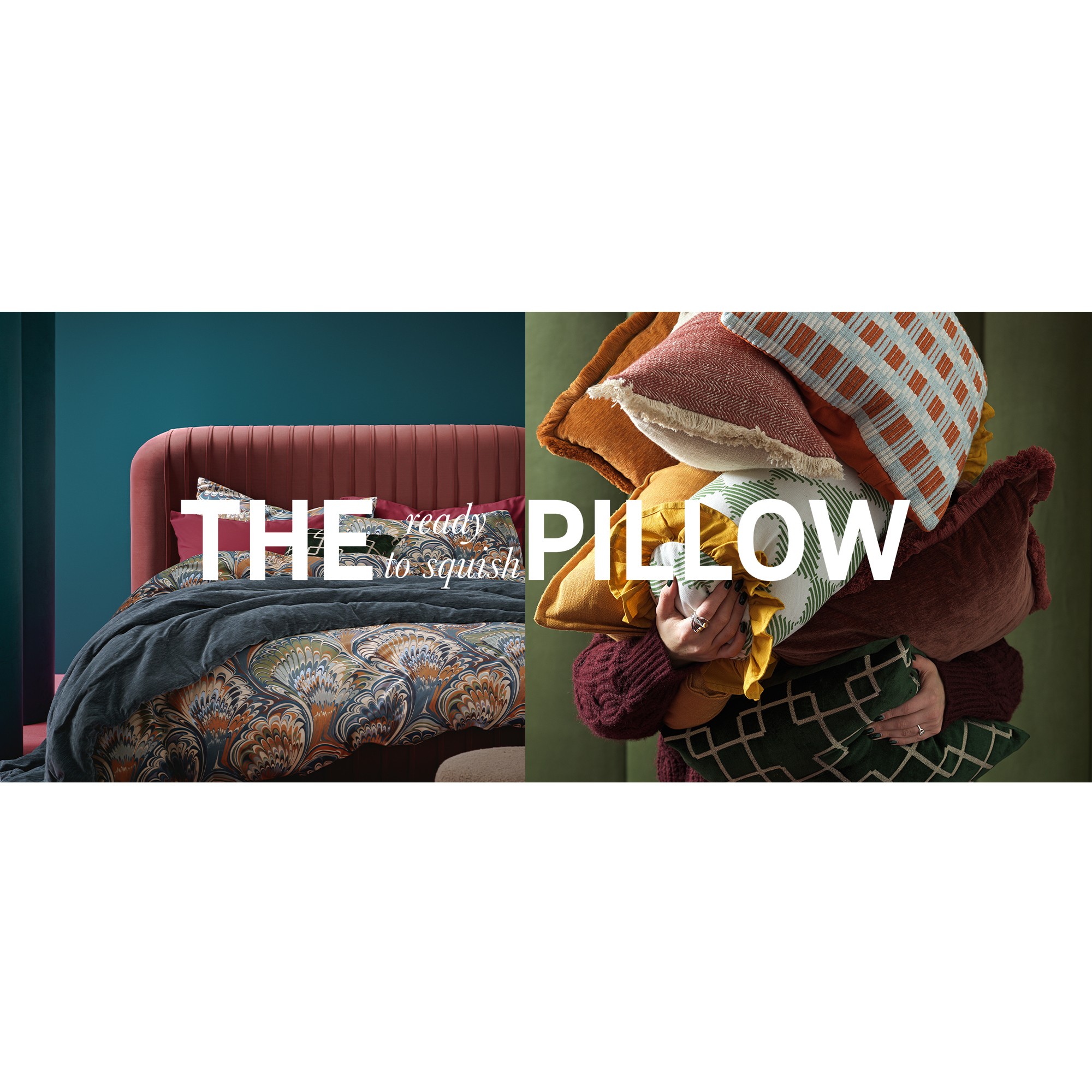 Banner with an image of a living room and bedroom in neutrual tones with green and berry tones creating a clam atmosphere