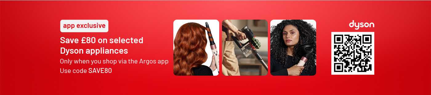 Save £80 on selected Dyson appliances. Only when you shop via the Argos app. Use codes SAVE80.