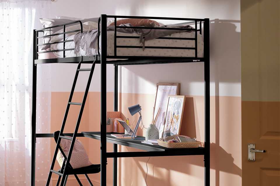 Habitat Riley High Sleeper Metal Bed Frame & Desk-Black.