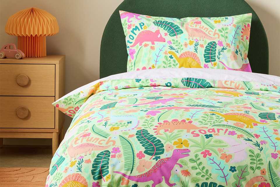 Argos Home Dino Floral Green Kids Bedding Set - Toddler.