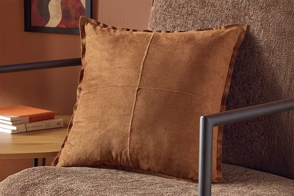 Home Faux Suede Tan Cushion.