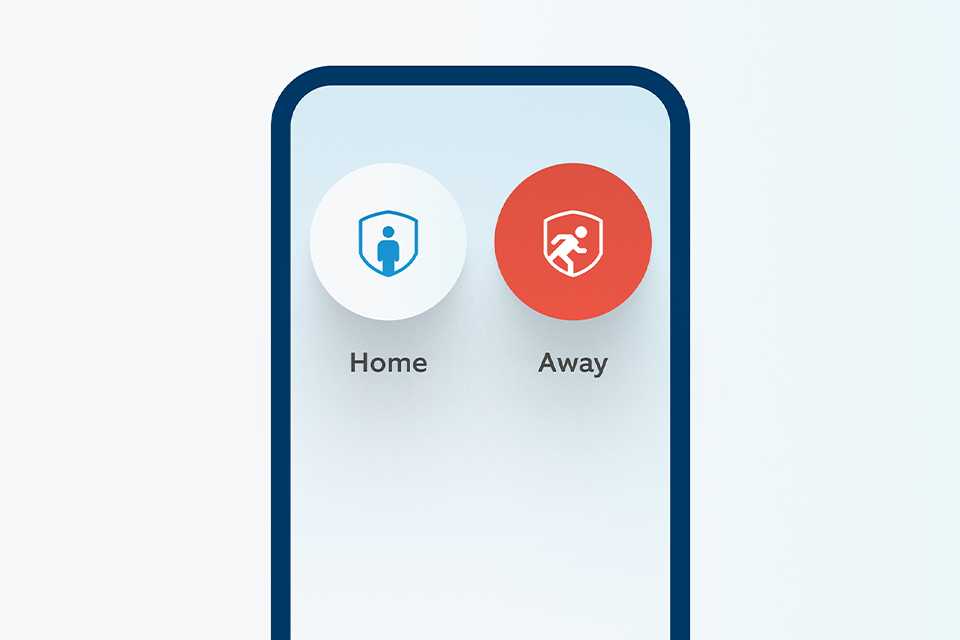 Two dials showing Home and Away alert on a phone screen.