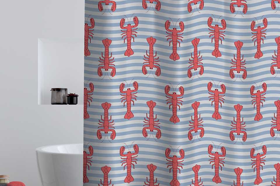 Catherine Lansfield Lobster Shower Curtain - Red.