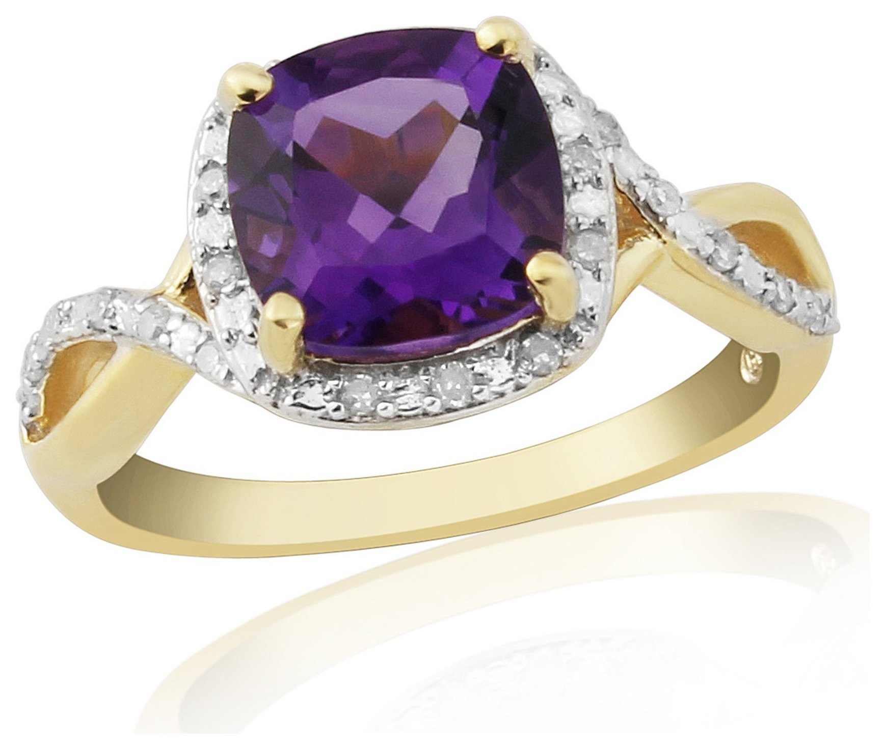 9 Carat Gold - Plated Sterling Silver - Amethyst/Diamond - Ring - L Review