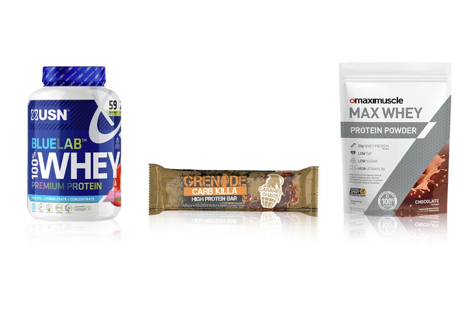 Protein products in their packaging.