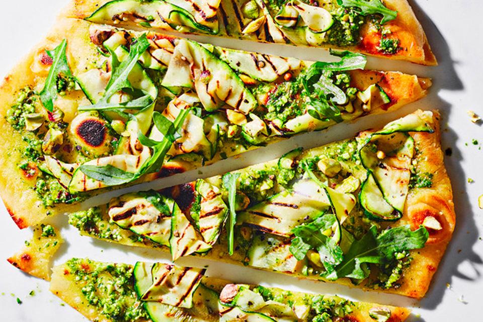 Sliced, vegan pizza.