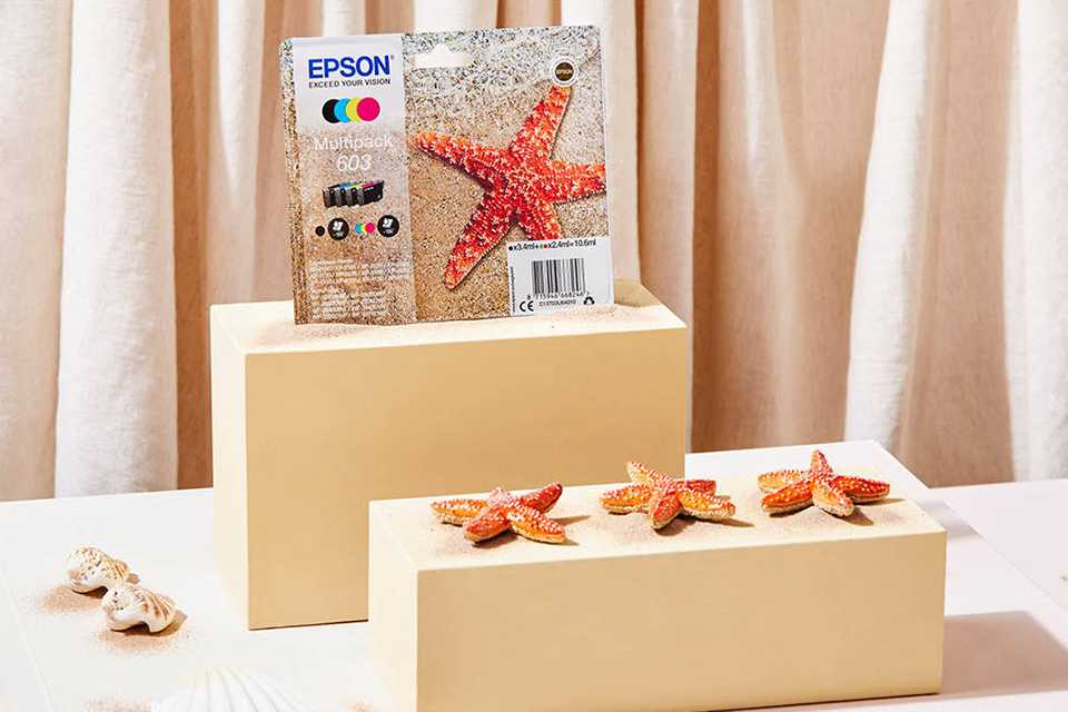 Starfish imagery on Epson printing packaging.