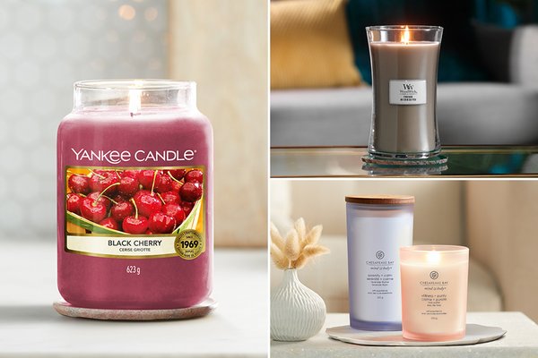 An assortment of Yankee®, WoodWick®, and two Chesapeake Bay® candles.