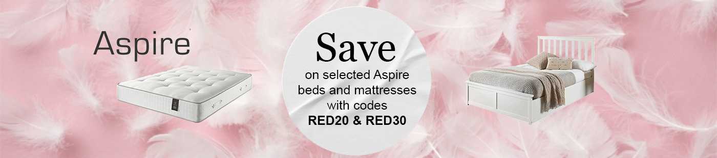 The Big Red event. Aspire. Save on selected Aspire beds and mattresses with codes RED20 & RED30.