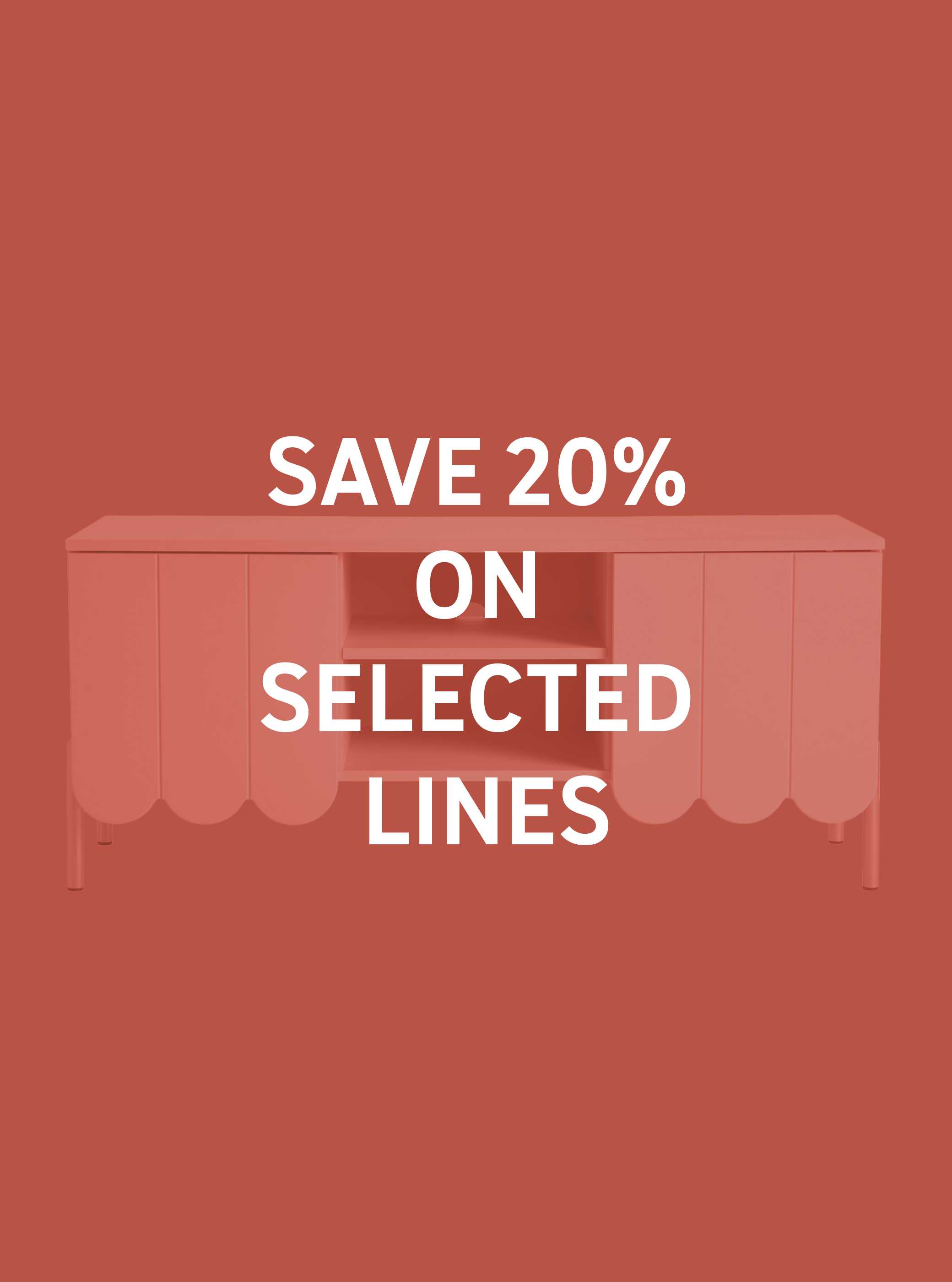 Save 20% on selected lines, Use code RED20. Includes homewares and furniture. Shop sale.