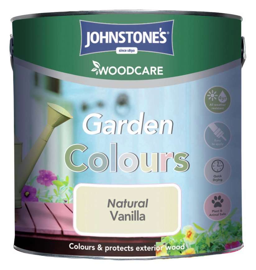 Review of Johnstone's Garden Colour Sheen Paint 2.5L Natural Vanilla.