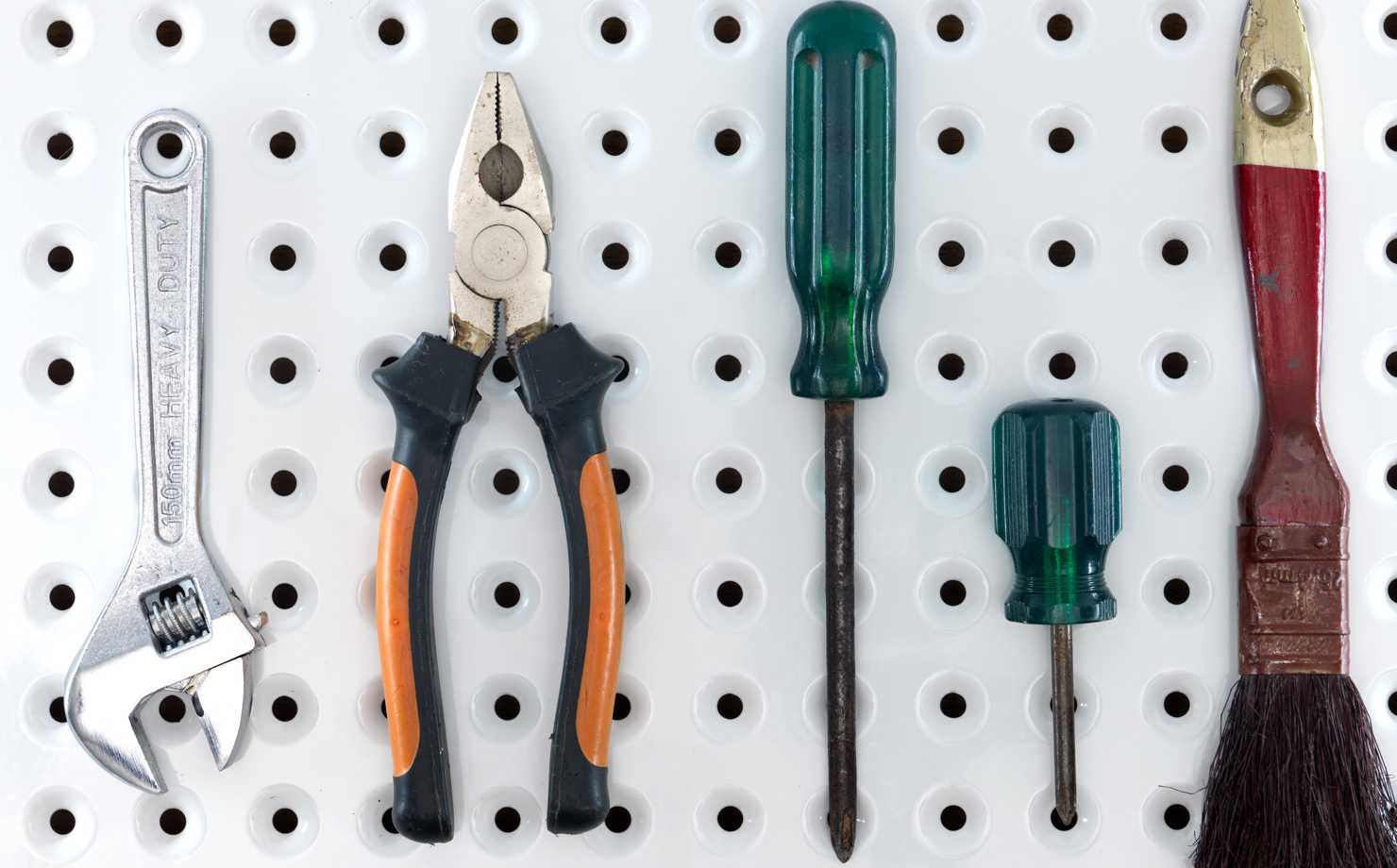 Garage wall with tools mounted