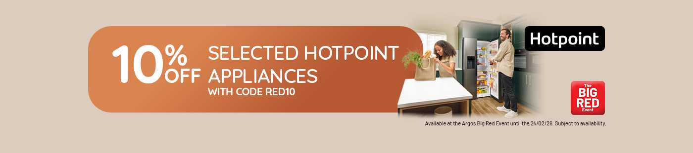 The Big Red Event. 10% Off on selected Hotpoint appliances with code RED10.