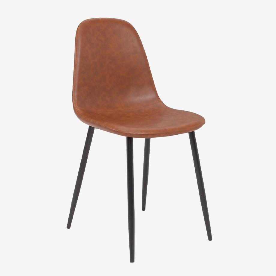 Argos Home Beni pair of tan faux leather dining chairs.