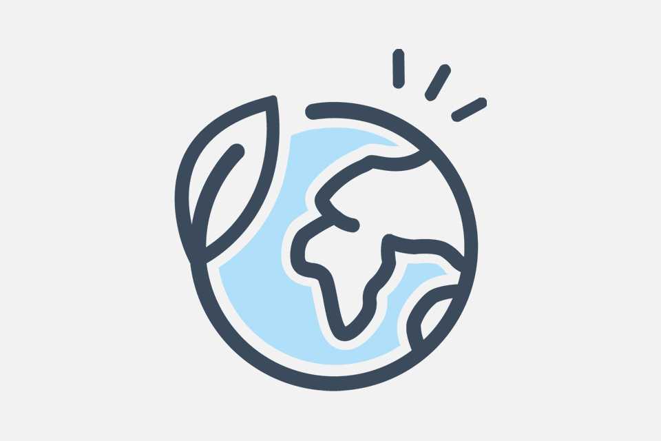 Line drawing of our planet with a leaf wrapped around.