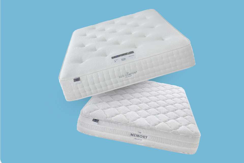 Two Silentnight mattresses against a blue background.