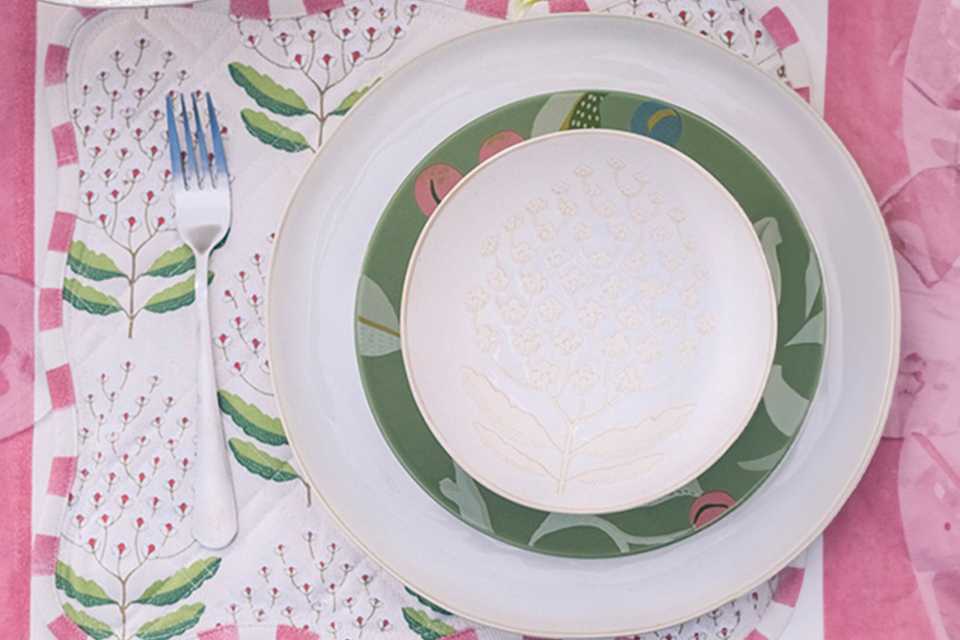 A table set with Habitat x Sanderson & National Trust Bellis placemats.