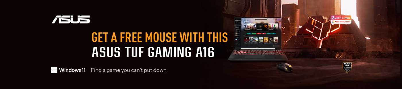 ASUS. Get a free mouse with this ASUS TUF gaming A16.
