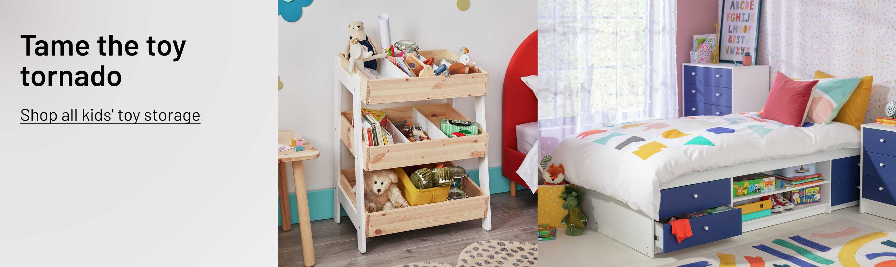 Argos Home Malibu Storage Cabin Bed - Blue and White and Habitat Kids Felix Storage Shelving Unit - Pine.