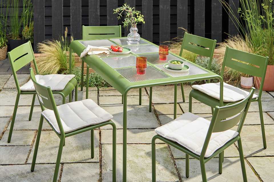 Habitat Scandi 6 Seater Metal Patio Set - Green.