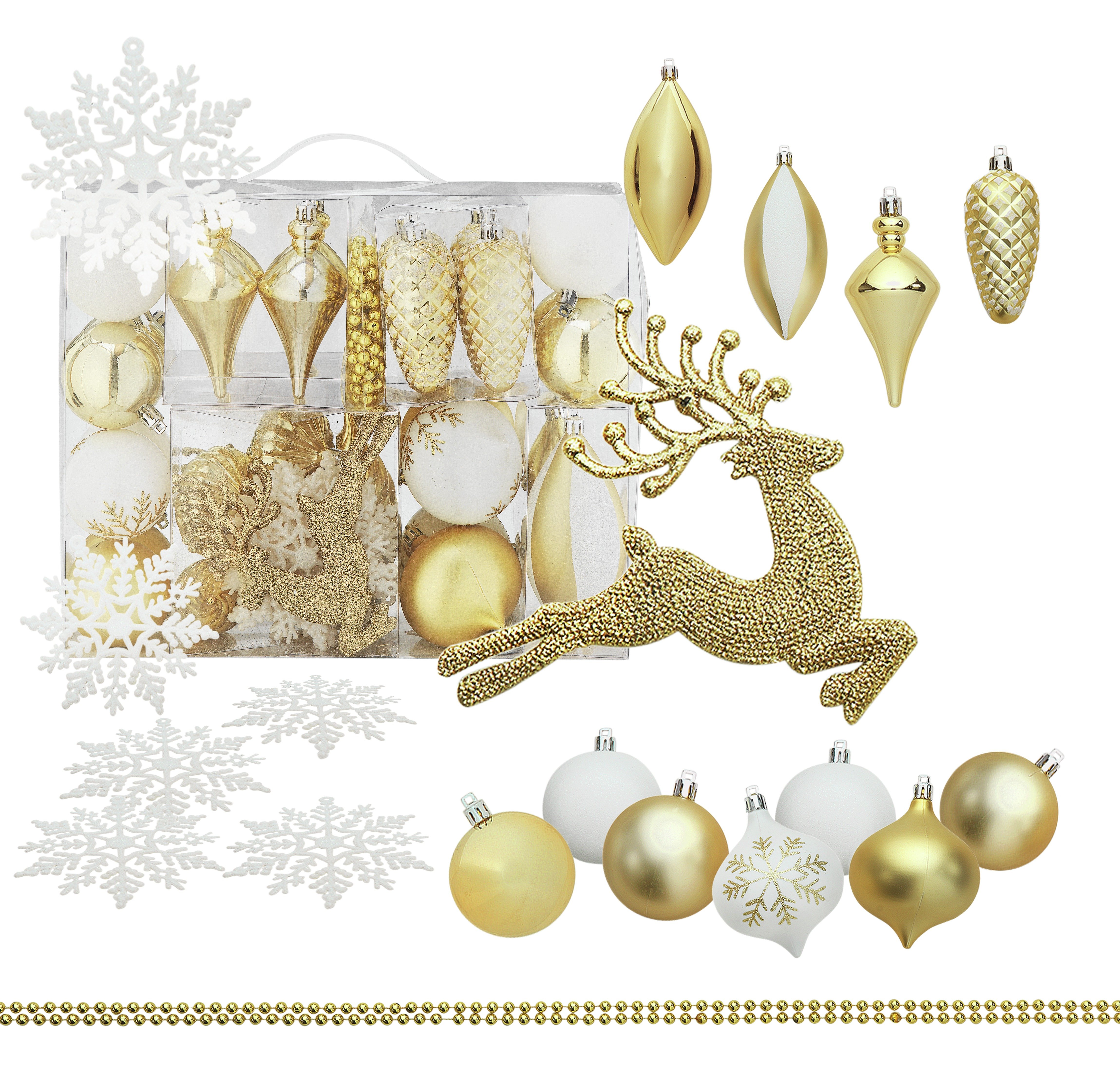 48 Piece Grandeur Bauble Pack - White and Gold
