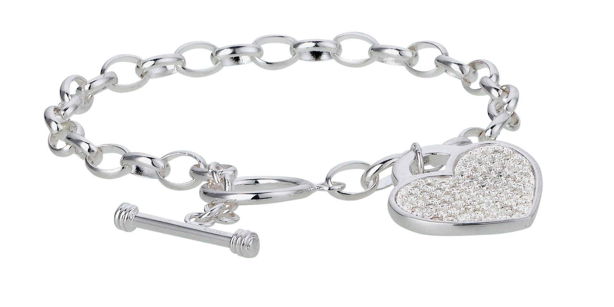 Sterling Silver - Cubic Zirconia Heart Charm Belcher Bracelet. Review