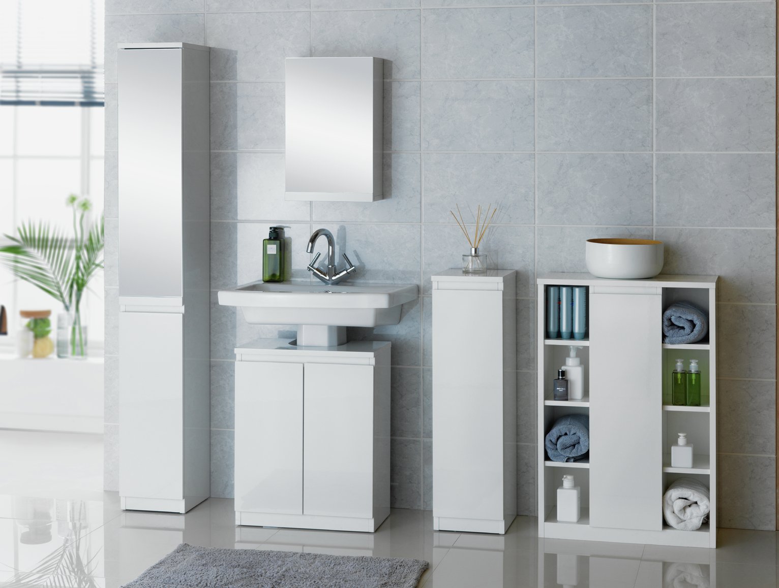 Buy Hygena Gloss Undersink Storage White Bathroom shelves and