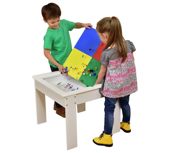 Buy Children's Wooden Play Table with Construction Block Top at Argos