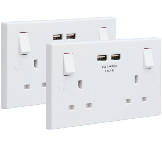 Buy BG Double Socket with 2 USB Ports (2.1A) Twin Pack at Argos.co.uk