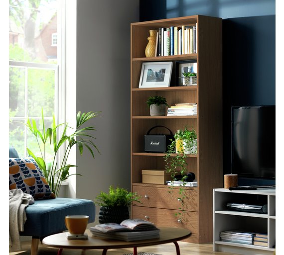 Buy HOME Maine 2 Drawer Extra Deep Bookcase Oak Effect at Argos.co.uk