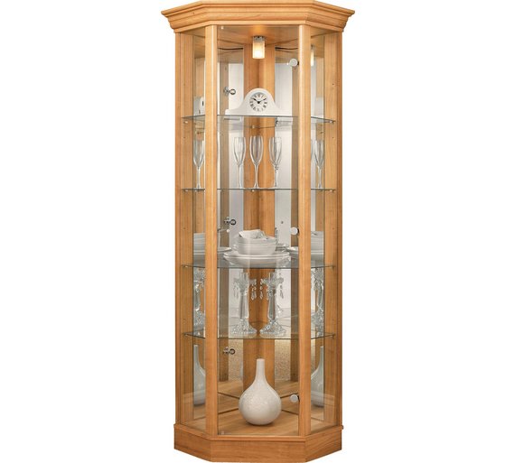 buy home 1 glass door corner display cabinet - light oak effect at