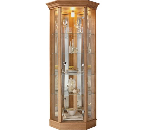 buy home 1 glass door corner display cabinet - light oak effect at