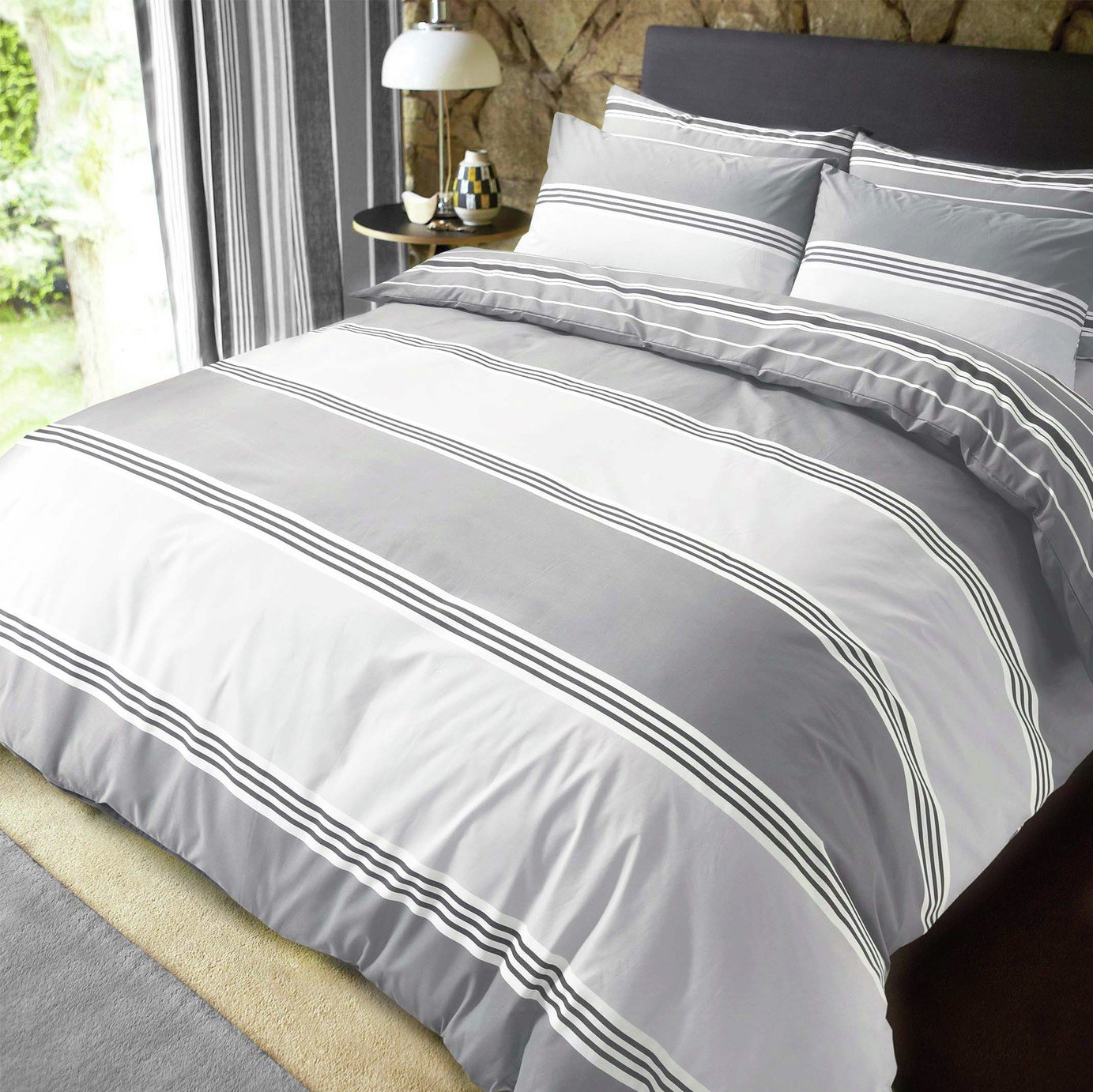 Pieridae Grey Banded Striped Bedding Set - Kingsize Review