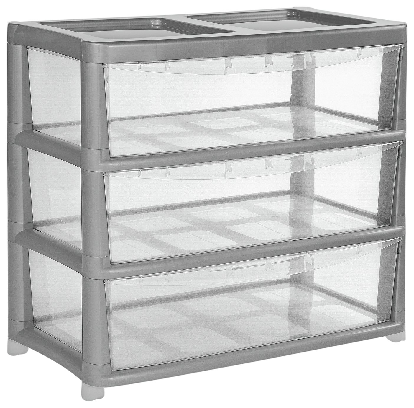 HOME 3 Drawer Gloss Plastic Wide Tower Storage Unit – Silver Review