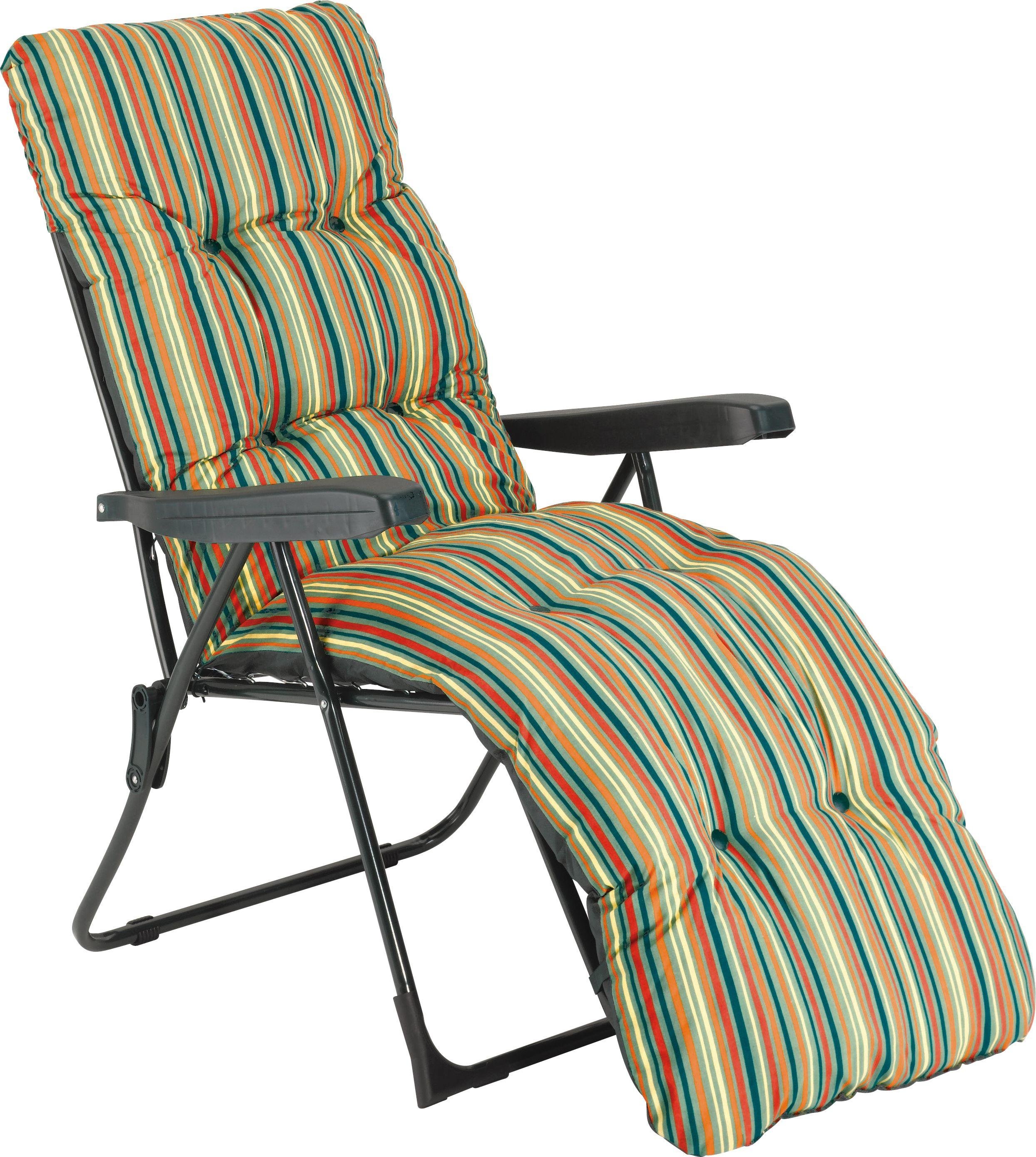 Buy Striped Foldable Multi-Position Sun Lounger with Cushion | Garden