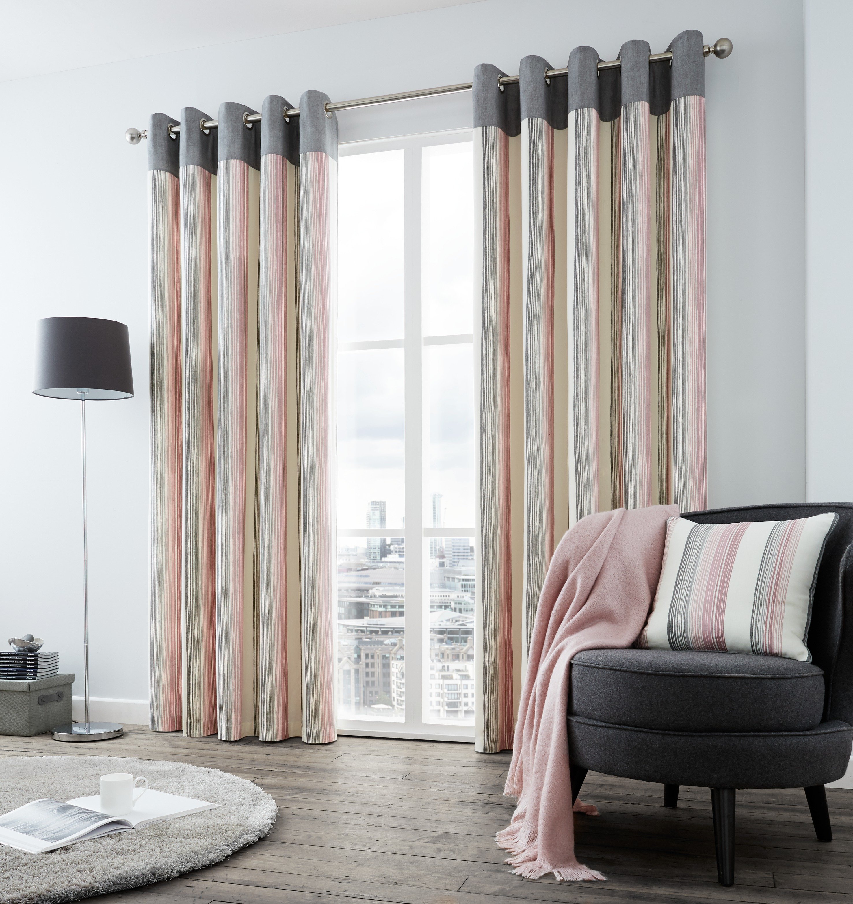 Review of Fusion Rydell Stripe Eyelet Curtains 117x183cm Blush.