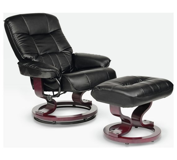 Buy Collection Santos Leather Eff Recline Chair/Footstool -Black at