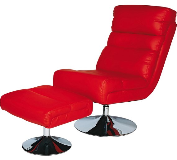 Buy HOME Costa Leather Effect Swivel Chair and Footstool Red at Argos
