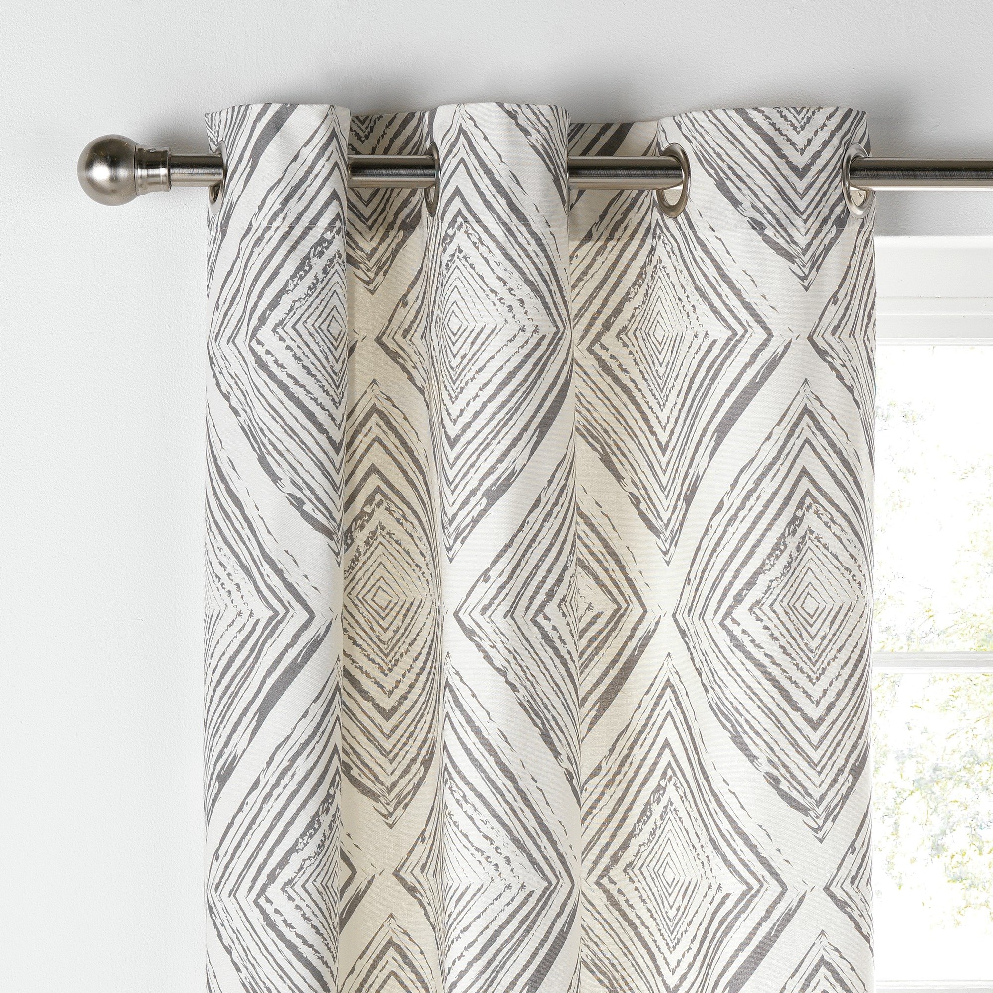 Collection Diamond Distressed Lined Curtains -117x137- Grey review