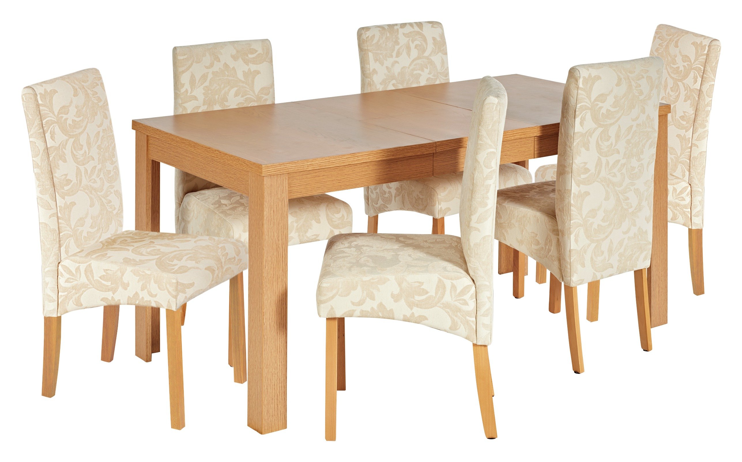 HOME Elmwood Ext Oak Veneer Table & 6 Chairs - Cream Damask Review