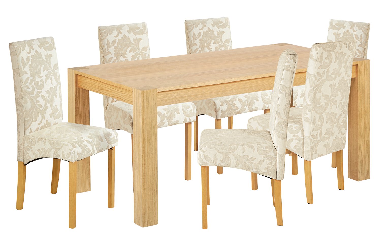 Heart of House Alston Oak Veneer Table &6 Chairs -Cream Dmsk Review