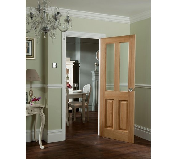 Buy JeldWen 2 Lite Glazed Oak Veneer Interior Door 1981x762mm at Argos