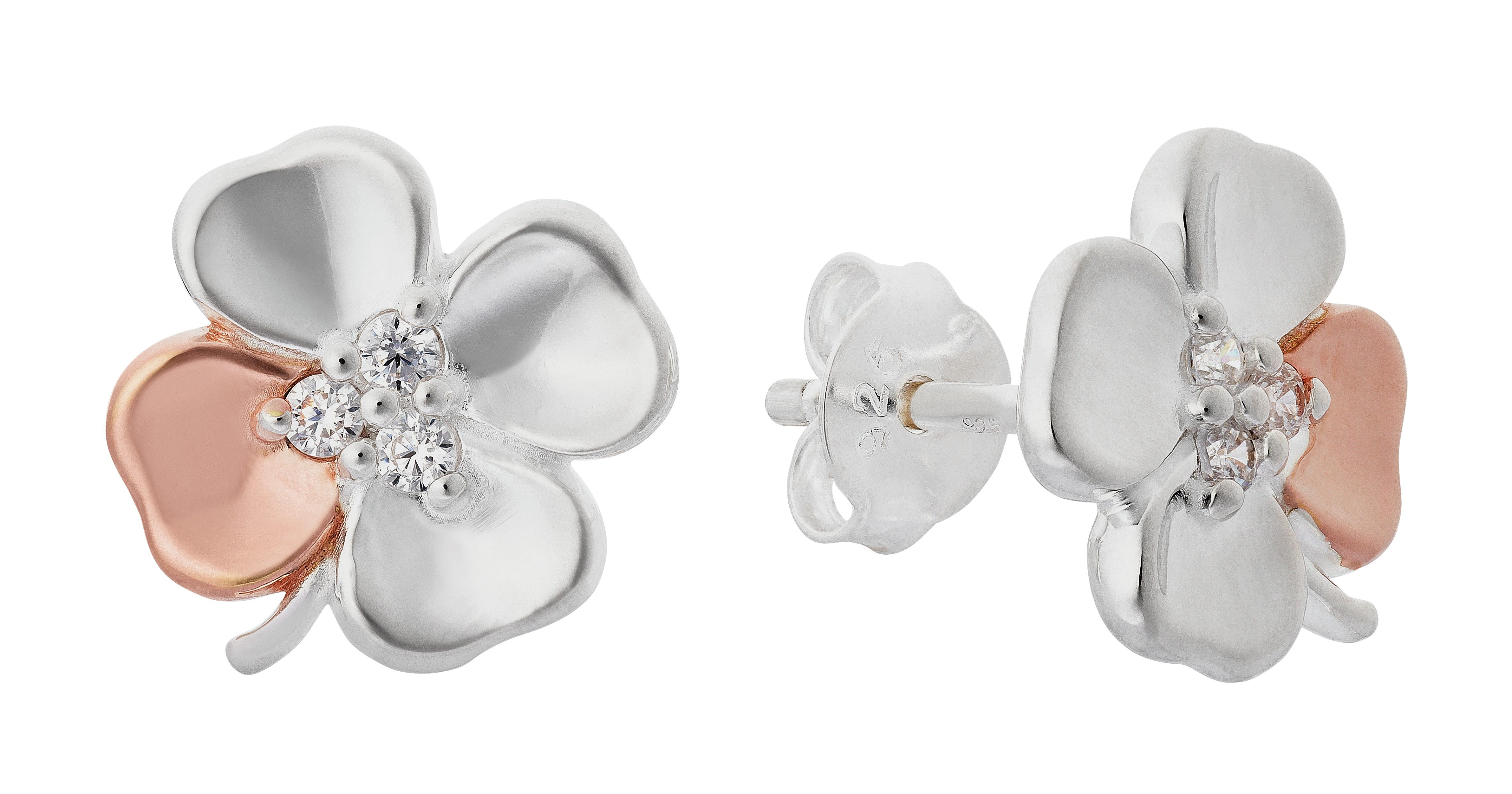 Revere Silver & 9ct Rose Gold Plated Silver CZ Clover Studs review