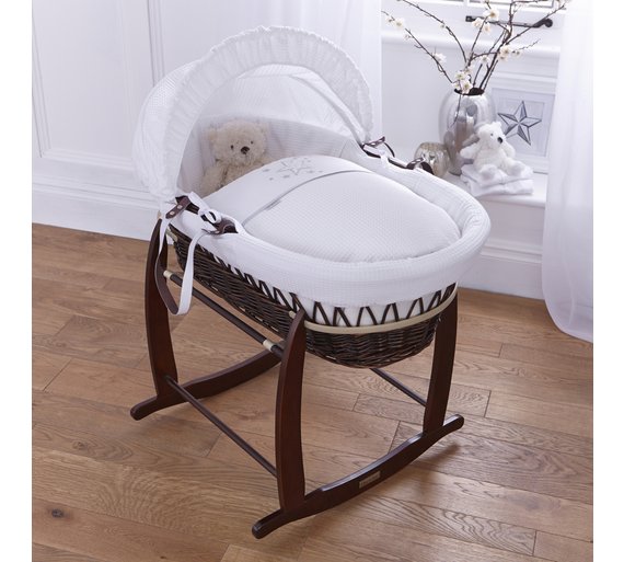 Buy Clair de Lune Stardust Dark Wicker Moses Basket - White at Argos.co