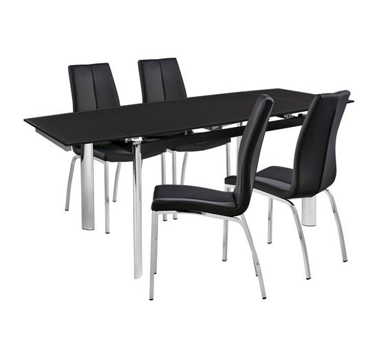 Hygena Erik Ext Black Glass Table & 4 Milo Chairs review