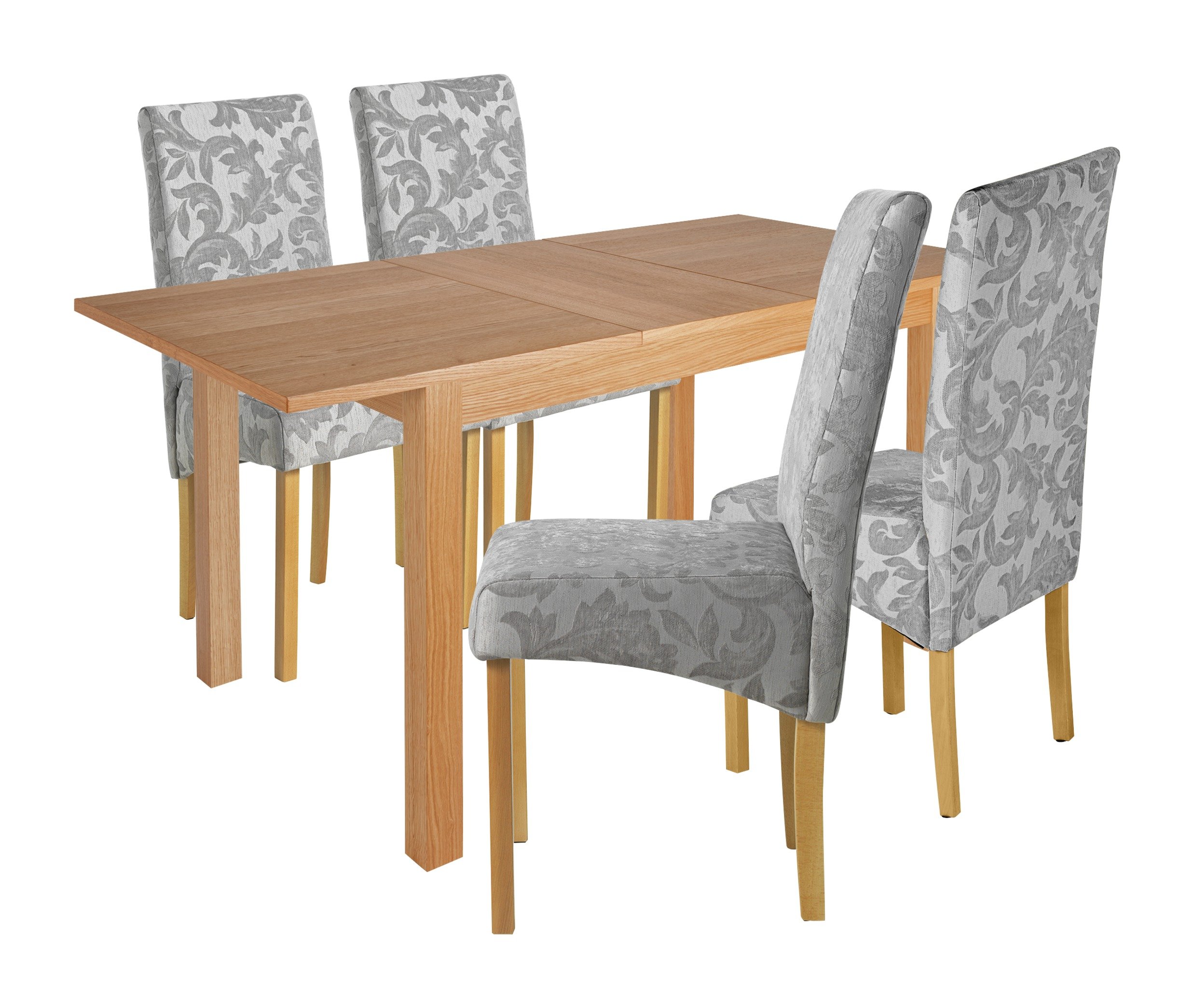 Collection Clifton Large Extendable Beech Table & 4 Chairs Grey Damask review