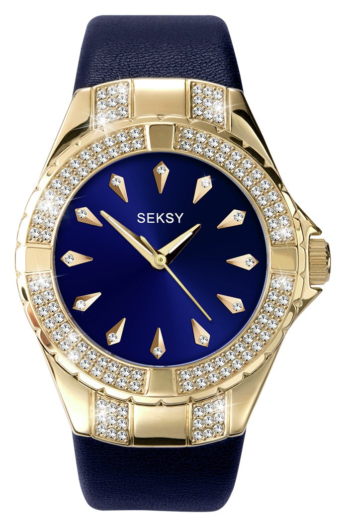 Seksy Ladies's Gold Plated Crystal Set Leather Strap Watch review